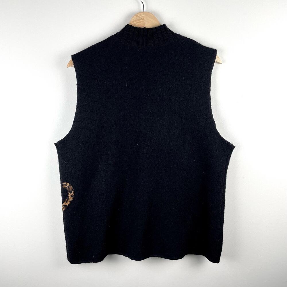 Cats Wool Vest Full Zip Black Animal Print - Size L - Picture 2 of 7